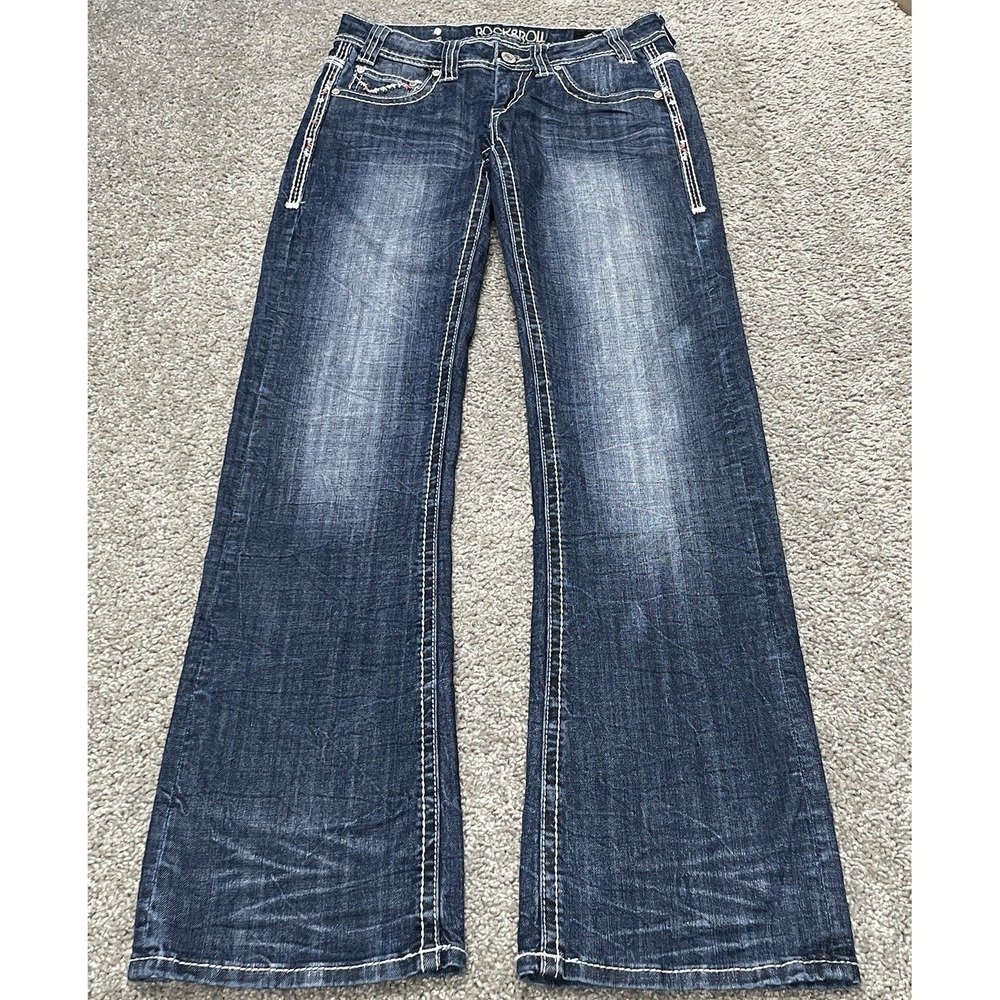 Rock And Roll Riding Jeans Women's Size 25x34 Dark Denim EUC Cowgirl Stitch